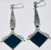 Silberschmuck 925er Silber Lange silberne Ohrringe mit schwarzem quadratischem Stein -
