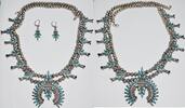 Silberschmuck 925er Silber Türkise Squash Blossom Vintage Kette mit Ohrringe Indianerschmuck -