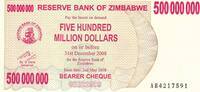Zimbabwe 500.000.000 Dollars Banknote -