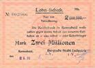 Deutsches Reich Deutschland Rheinland 2 Millionen Mark Remscheid Notgeld Lohn-Scheck Bergische Stahl-Industrie -