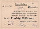 Deutsches Reich Deutschland Rheinland 50 Millionen Mark Remscheid, Notgeld Lohn-Scheck Bergische Stahl-Industrie -
