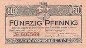 Deutsches Reich Deutschland Rheinland 50 Pfennig Remscheid Notgeldschein -