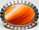 Silberschmuck 925er Silber Vintage große ovale massive Silber& gebändert Achat Brosche verbrannt orange -