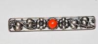 Silberschmuck 925er Silber Alte Kreisbrosche, Silber mit Koralle Brosche, Handarbeit Brosche -