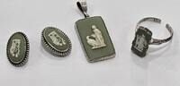 England Silberschmuck vintage Gemmenschmuck Ohrclips, Ring und Anhänger -
