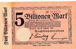 Deutsches Reich Deutschland Deutsche Reichsbahn 5 Billionen Mark Notgeldschein Hessen Kassel Reichsverkehrsminister -