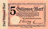 Deutsches Reich Deutschland Deutsche Reichsbahn 5 Billionen Mark Notgeldschein Hessen Kassel Reichsverkehrsminister -