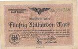 Deutsches Reich Deutschland Deutsche Reichsbahn 50 Milliarden Mark Notgeldschein Reichsbahndirektionsbezirk Breslau Reichsverkehrsminister -