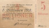 Deutsches Reich Deutschland 5 Billionen Mark Notgeldschein Gemeinde Ründeroth, Rheinland -