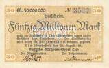 Deutsches Reich Deutschland 50 Millionen Mark Notgeldschein Stadt Lich Hessen Bürgermeisterei -