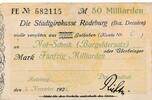 Deutsches Reich Deutschland - Sachsen 50 Milliarden Mark Notgeldschein Radeburg, Stadtrat auf Stadtgirokasse -
