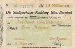 Deutsches Reich Deutschland - Sachsen 10 Millionen Mark Notgeldschein Radeburg, Stadtrat auf Stadtgirokasse -