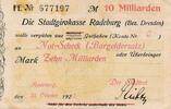 Deutsches Reich Deutschland - Sachsen 10 Milliarden Mark Notgeldschein Radeburg, Dresden Stadtrat auf Stadtgirokasse -