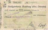 Deutsches Reich Deutschland - Sachsen 200 tausend Mark Notgeldschein Radeburg, Dresden Stadtrat auf Stadtgirokasse -