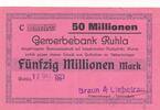 Deutsches Reich Deutschland Thüringen 50 Millionen Mark Großgeldschein, Gewerbebank Ruhla, Braun & Liebetrau -