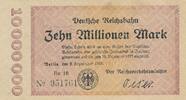 Deutsches Reich 10 Millionen Mark Banknote, Deutsche Reichsbahn Berlin -