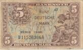Deutschland BRD 5 Deutsche Mark DM Banknote, Kenn-Bst.: B/A KN 8stellig, Bank deutscher Länder 1948-1949 -