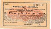 Deutsches Reich Deutschland Bayern 2.1 Pfennig-Gold, 1/200 Dollar Notgeldschein, Verband Süddeutscher Textil-Arbeitgeber -