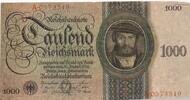 Deutsches Reich Deutschland 1000 Reichsmark Mark Reichsbanknote KN 7stellig, Udr.-Bst./Serie: Q/A -