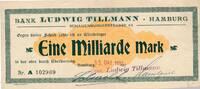 Kaiserreich Deutsches Reich Deutschland Hamburg 1 Milliarde Mark Notgeldschein Bank Ludwig Tillmann -