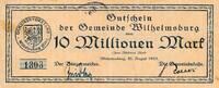 Kaiserreich Deutsches Reich Deutschland Hamburg 10 Millionen Mark Notgeldschein Gemeinde Wilhelmsburg -