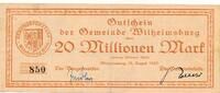 Kaiserreich Deutsches Reich Deutschland Hamburg 20 Millionen Mark Notgeldschein Gemeinde Wilhelmsburg -