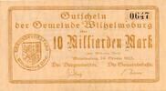 Kaiserreich Deutsches Reich Deutschland Hamburg 10 Milliarden Mark Notgeldschein Gemeinde Wilhelmsburg -