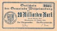 Kaiserreich Deutsches Reich Deutschland Hamburg 20 Milliarden Mark Notgeldschein Gemeinde Wilhelmsburg -