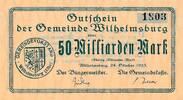 Kaiserreich Deutsches Reich Deutschland Hamburg 50 Milliarden Mark Notgeldschein Gemeinde Wilhelmsburg -
