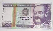 Peru 5000 Intis Banknote -