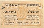 Österreich Notgeld 20 Heller 1 x Notgeldschein, Gutschein der Gemeinde Blindenmarkt, Niederösterreich -