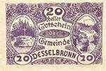 Österreich Notgeld 20 Heller 1 x Notgeldschein, Gutschein der Gemeinde Desselbrunn -