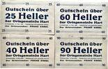Österreich Notgeld 25,40,60,90 Heller 4 x Notgeldschein, Gutschein der Ortsgemeinde Hart -