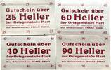 Österreich Notgeld 25,40,60,90 Heller 4 x Notgeldschein, Gutschein der Ortsgemeinde Hart -