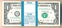 USA - Vereinigte Staaten v. Amerika $ 100 Dollars : 100x 1 Dollar Banknote, org. Banderole 100 folgende Serien Nummer -