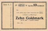 Deutsches Reich Deutschland Pfalz 10 Goldmark, 4,20 G.-M. = 1 Dollar Notgeldschein Idar -