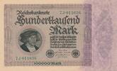 Deutsches Reich Deutschland 100000 Mark KN &stellig nur zweimal auf der Vorderseite, Serie J -