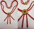 zweireihige Koralle Korallenkette Korallencollier 585er Gold Anhänger 54 cm -