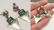 Ohrstecker 925er Sterling Silber mit grünen Farbsteinen in Pfeilform -