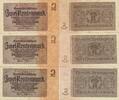 Deutschland Zwei Rentenmark 3 Rentenbankscheine, Reichsdruck, KN 8stellig -