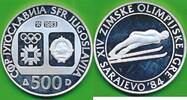 Jugoslawien 500 Dinar Silbermünze Olympische Winterspiele 1984 - Skispringer - Sarajevo -