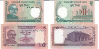 Bangladesch 2 Taka, 5 Taka Banknote Geldschein, 1 Stück 2 Taka (2012), 1 Stück 5 Taka (2011), Lot -