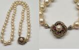 Perlenschmuck Perlenkette Antikschmuck 14K 585er Gold Verschluß Akoya Perlenkette Perlencollier Collier/Kette mit Rubin -