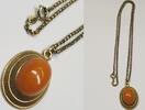 Antikschmuck Bernsteinanhänger, Kette mit Anhänger, Double, Schaumgold, Bernstein -