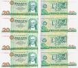 Deutschland DDR 20 Deutsche Mark DM 4x folgende Nummern , 4 Scheine , Ro.362c Computersatz , KN 7stellig -