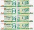Deutschland DDR 20 Deutsche Mark DM 4x folgende Nummern , 4 Scheine , Ro.362c Computersatz , KN 7stellig -