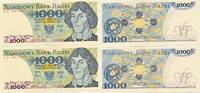 Polen 1000 Zloty 2x folgende Nummern , 2 Scheine, Seriendruck -