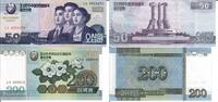 Nordkorea 50 und 200 Won Banknote Geldscheine 50 (2002) 200 (2005) Won (unc) 2 Scheine -