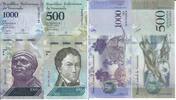 Venezuela 500 1000 Bolivares Banknote Geldscheine 500 1000 Bolivares 2017 (2 Scheine) -