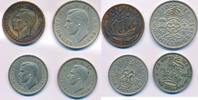 Großbritannien 1/2 Penny, 1, 2 Shillings George VI. 1936-1952, 4x Münzen Lot -